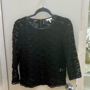Joie black lace top with leather trim. Size xs
